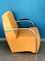Vintage designfauteuil met verchroomd buisframe – foto 2 – kavel bij De Kringwinkel, Dilsen