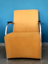 Vintage designfauteuil met verchroomd buisframe – foto 5 – kavel bij De Kringwinkel, Dilsen