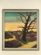 Groot heidelandschap bij zonsondergang - gesigneerd J. Timmermans – kavel bij De Kringwinkel, Antwerpen