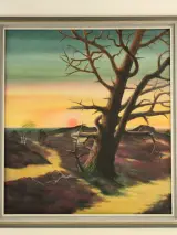 Groot heidelandschap bij zonsondergang - gesigneerd J. Timmermans – foto 2 – kavel bij De Kringwinkel, Antwerpen