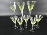 9 kristalglazen met uraniumglas (periode 1910-1930) – kavel bij De Kringwinkel, Heverlee