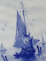 Delftsblauwe wandplaat met maritiem tafereel – foto 3 – kavel bij De Kringwinkel, Heverlee