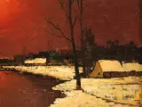 Piet Mees – winters rivierlandschap bij rode avondzon – foto 7 – kavel bij De Kringwinkel, Antwerpen