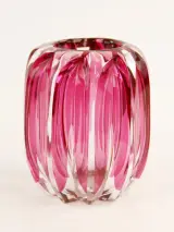 Val Saint Lambert roze vaas in geslepen glas model Zinia 1926 Joseph Simon – foto 4 – kavel bij De Kringwinkel, Antwerpen
