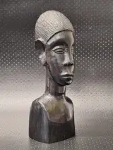 Set van 2 Afrikaanse Makonde bustes van massief ebbenhout – foto 4 – kavel bij De Kringwinkel, Gent