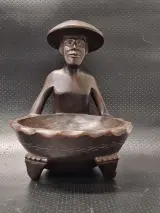 Grote hand gesneden houten fruitschaal met zittende Ifugao man - Filipijnen – foto 2 – kavel bij De Kringwinkel, Gent