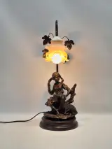 Figurale Art Nouveau-stijl tafellamp - Herderin met schaap en bloemvormige kap – kavel bij De Kringwinkel, Gent