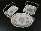Luxe Mid-Century Driedelige Limoges Porseleinen Serveerset met Messing Monturen – kavel bij De Kringwinkel, Heverlee