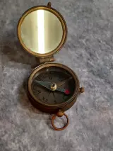 Vintage koperen zakkompas "Ross London" met houten kistje – foto 3 – kavel bij De Kringwinkel, Gent
