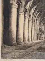 Jos Van Giel (1892–1972) - originele ets "Tewkesbury Abbey - Nave" (gelimiteerde oplage 40/50) – foto 4 – kavel bij De Kringwinkel, Gent