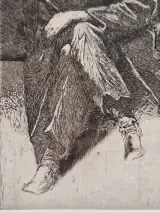 Originele ets en aquatint "De Denker / Piekerende Man" door R. Coorevits - zeldzame eigen handdruk (6/10) – foto 4 – kavel bij De Kringwinkel, Gent