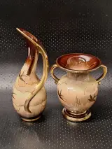 Set van 2 Vintage West-Germany Keramiek Vazen - Zwaluwen Decoratie & Gouden Accent – kavel bij De Kringwinkel, Gent