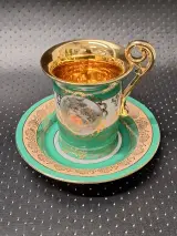 Antieke Porseleinen Mokka- / Espressoset van B&S (Bavaria) - 4 Kop-en-Schotels met Vergulding en Galante Scènes – foto 5 – kavel bij De Kringwinkel, Gent