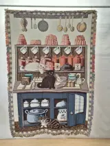 Vintage tapijt / wandkleed met katten in een keuken - Goodwin Weavers (Made in U.S.A.) – kavel bij De Kringwinkel, Gent