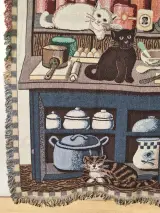 Vintage tapijt / wandkleed met katten in een keuken - Goodwin Weavers (Made in U.S.A.) – foto 3 – kavel bij De Kringwinkel, Gent