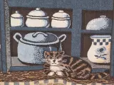 Vintage tapijt / wandkleed met katten in een keuken - Goodwin Weavers (Made in U.S.A.) – foto 10 – kavel bij De Kringwinkel, Gent