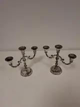 Paar vintage verzilverde 3-armige kandelaars – foto 2 – kavel bij De Kringwinkel, Ronse