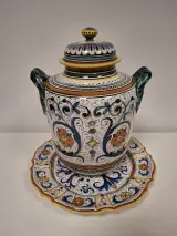 Keramische pot met deksel en bord van Mari C Deruta Italy – kavel bij De Kringwinkel, Ronse
