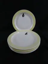 Set van 5 borden met kat en gele rand Ø 19cm – kavel bij De Kringwinkel, Diest