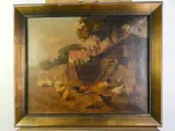 Olieverfschilderij Kippen op het Erf – János Rákosi Uitz (Vermoedelijk) – foto 2 – kavel bij De Kringwinkel, Heverlee