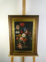 Olieverfschilderij Klassiek Bloemstilleven met Tulpen en Rozen in Vaas – kavel bij De Kringwinkel, Heverlee