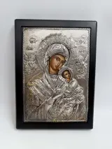 Set van Twee Byzantijnse Iconen – Griekse Zilveren Riza (950) op Houten Paneel – foto 5 – kavel bij De Kringwinkel, Gent