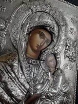 Set van Twee Byzantijnse Iconen – Griekse Zilveren Riza (950) op Houten Paneel – foto 8 – kavel bij De Kringwinkel, Gent