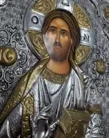 Set van Twee Byzantijnse Iconen – Griekse Zilveren Riza (950) op Houten Paneel – foto 9 – kavel bij De Kringwinkel, Gent