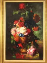 Kleurrijk handgeschilderd bloemstilleven - olie op doek - 90 x 60 cm – foto 2 – kavel bij De Kringwinkel, Antwerpen