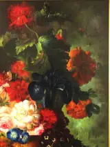 Kleurrijk handgeschilderd bloemstilleven - olie op doek - 90 x 60 cm – foto 3 – kavel bij De Kringwinkel, Antwerpen