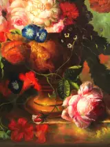Kleurrijk handgeschilderd bloemstilleven - olie op doek - 90 x 60 cm – foto 5 – kavel bij De Kringwinkel, Antwerpen