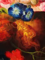 Kleurrijk handgeschilderd bloemstilleven - olie op doek - 90 x 60 cm – foto 7 – kavel bij De Kringwinkel, Antwerpen