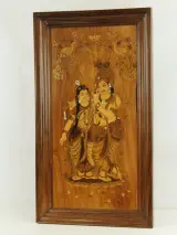 Radha & Krishna Ingelegd Indisch Houten Wandpaneel – foto 2 – kavel bij De Kringwinkel, Antwerpen