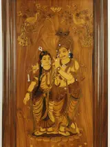 Radha & Krishna Ingelegd Indisch Houten Wandpaneel – foto 3 – kavel bij De Kringwinkel, Antwerpen