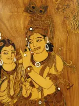 Radha & Krishna Ingelegd Indisch Houten Wandpaneel – foto 7 – kavel bij De Kringwinkel, Antwerpen