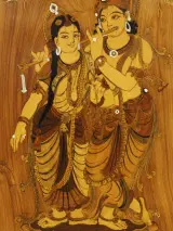 Radha & Krishna Ingelegd Indisch Houten Wandpaneel – foto 8 – kavel bij De Kringwinkel, Antwerpen