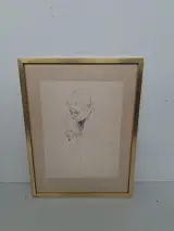 Originele Pentekening "Breiend Moedertje" (1975) – Monique Schotte (Academie Antwerpen / Pol Mara) – kavel bij De Kringwinkel, Waardamme