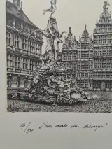 Gelimiteerde & Gesigneerde Prent "Grote markt van Antwerpen" – Daniel Winkelmans (Nr. 171/950) – foto 2 – kavel bij De Kringwinkel, Waardamme