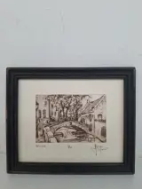 Originele Gekleurde Ets 'Sfeervol Brugge' – Yvan Royon (Gelimiteerde Oplage 2/25) – kavel bij De Kringwinkel, Waardamme