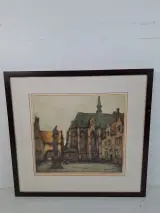 Originele Kleurenets 'Historisch Vlaams Stadsplein' – Alfred van Neste (1874-1969) – kavel bij De Kringwinkel, Waardamme