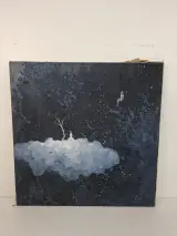 Mystiek Surrealistisch Schilderij – "Zwevende Figuur in Kosmische Ruimte" (Momoko, 1981) – kavel bij De Kringwinkel, Waardamme