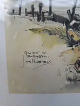 Lithografie 'Gezicht op Antwerpen' – Jan Korthals (1918–1972) – foto 2 – kavel bij De Kringwinkel, Waardamme