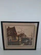Originele Kleurenets 'Brugs Grachtengezicht met Bonifaciusbrug' – Gelimiteerde Oplage (Alfred van Neste, 1874-1969) – kavel bij De Kringwinkel, Waardamme