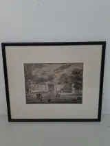 Ingelijste Lithografie / Gravure "Père-Lachaise" – Historisch Parijs Gezicht met Passe-partout – kavel bij De Kringwinkel, Waardamme