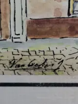 Ingelijste Aquarel door Van Geker – Historisch Begijnhof / Dorpsgezicht – foto 2 – kavel bij De Kringwinkel, Waardamme