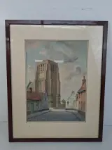 Antieke Aquarel (1955) – Zicht op de Kerk van Lissewege – Gesigneerd N. Depondt – kavel bij De Kringwinkel, Waardamme