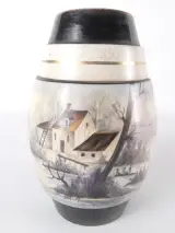 Decoratieve vintage vaas met huis en boom motief – kavel bij De Kringwinkel, Heverlee
