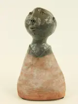 Charmant terracotta beeld - dromerige figuur in zalm en groen/grijs - 40,5 cm – foto 2 – kavel bij De Kringwinkel, Antwerpen