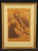 Gesigneerde litho portret van een man - genummerd 252/300 - Julien Van De Veegaete – kavel bij De Kringwinkel, Antwerpen