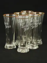 Stella Artois set van 6 vintage fluitjes glazen met goudkleurige rand jaren 60 – foto 2 – kavel bij De Kringwinkel, Antwerpen